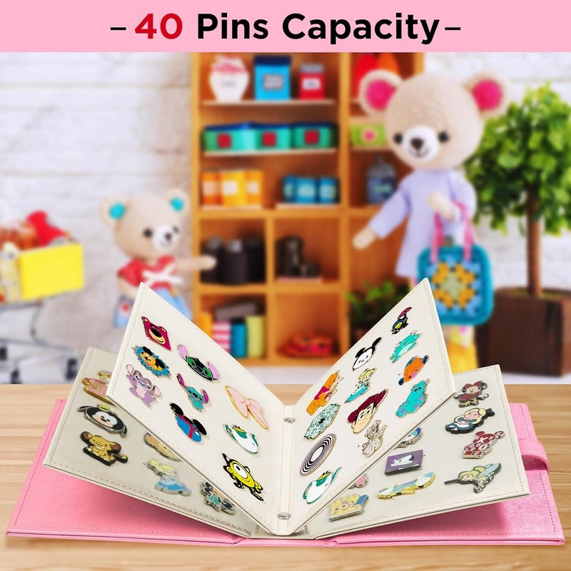 CollectHall Portable Enamel Pin Album, Pin Trading Book, to Display and Trade Your Pins, 42 Pins Capacity, PU Leather Pin Holder, Fit Rubber Pin Back, Pink - Image 4